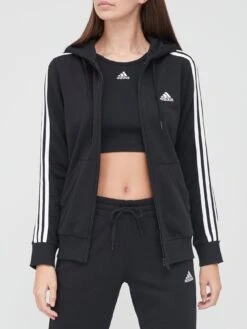 Adidas Sportswear Women's Essentials 3 Stripes Full Zip Hoodie - Black/White
