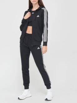 Adidas Sportswear Women's Essentials 3 Stripes Full Zip Hoodie - Black/White -Sport Sphere R6MTR SQ3 0000000019 BLACK WHITE MDo