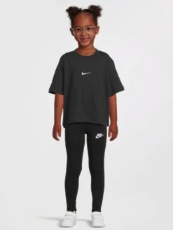 Nike Girls NSW Essential Short Sleeve Boxy T-Shirt - Black/White -Sport Sphere RFRQX SQ3 0000000019 BLACK WHITE MDo