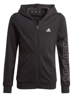 Adidas Junior Girls Linear Logo Full Zip Hoodie - Black/White