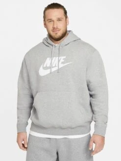 Nike NSW Club Fleece Graphic Pullover Hoodie (Plus Size) - Medium Grey Heather