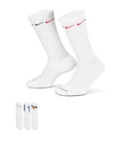 Nike Men's Train Everyday Plus Cushioned Graphic 3 Pack Crew Sock - WHITE/MULTI