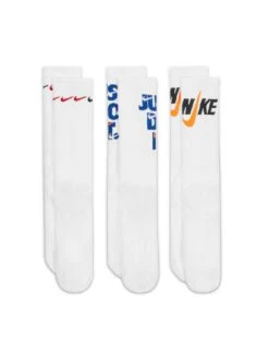 Nike Men's Train Everyday Plus Cushioned Graphic 3 Pack Crew Sock - WHITE/MULTI -Sport Sphere TYNK3 SQ3 0000000225 WHITE MULTI SLd