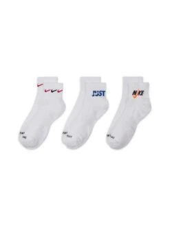 Nike Men's Train Everyday Plus Cushioned Graphic 3 Pack Ankle Sock - WHITE/MULTI -Sport Sphere TYNK4 SQ3 0000000225 WHITE MULTI SLd