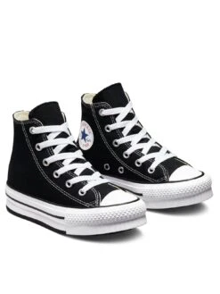 Converse Chuck Taylor All Star Hi Childrens Girls Eva Lift Canvas Platform Trainers -Black/White