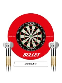 Bullet Large Darts Tournament Set - Includes Dartboard, 6 Steel Darts, EVA Surround Ring, Throwing Line Sticker - Red