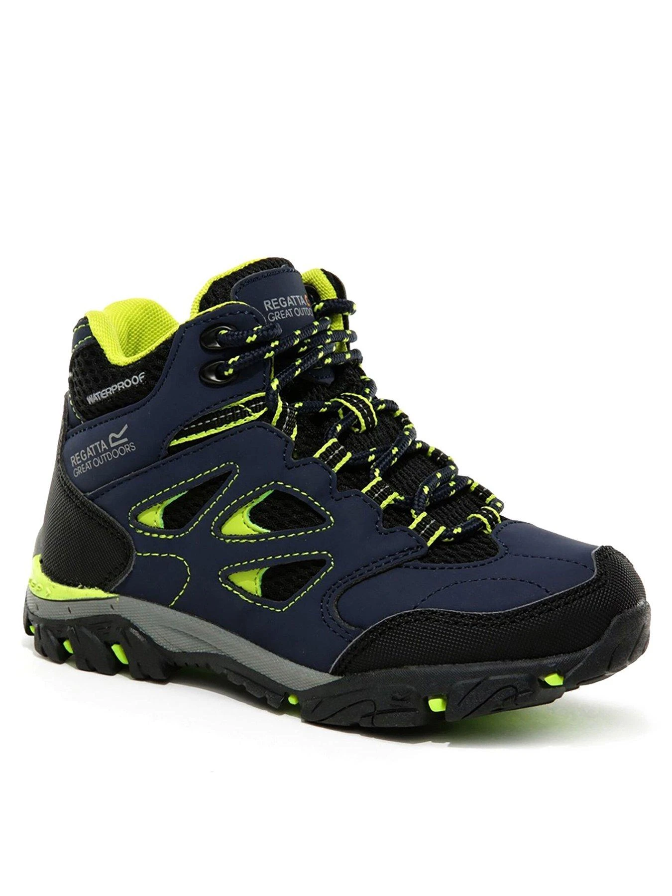 Regatta Junior Holcombe Waterproof Mid-Cut Walking Boot - Navy/Lime 1 Regatta Junior Holcombe Waterproof Mid-Cut Walking Boot - Navy/Lime
