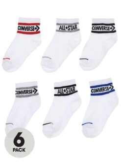 Converse Older Kids Wordmark Ankle 6Pk Socks - White
