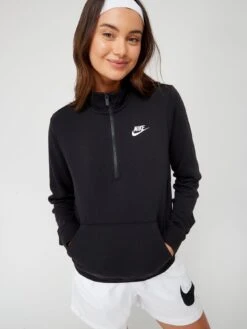 Nike NSW Club Fleece Quarter Zip - Black/White -Sport Sphere UJJEV SQ4 0000000019 BLACK WHITE MDd