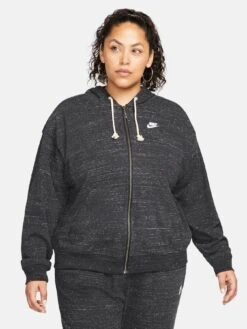 Nike Gym Vintage Easy Zip Through Hoodie (Curve) - Black/White