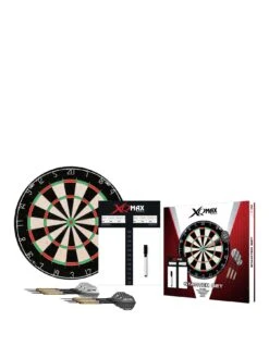 XQ Max Dartboard Starter Set - Includes Scoreboard, Marker Pen, Eraser, Two Sets Of Steel Darts