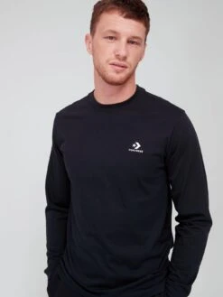 Converse Embroidered Star Chevron Left Chest Long Sleeve Tee - Black