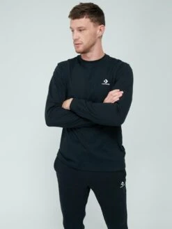 Converse Embroidered Star Chevron Left Chest Long Sleeve Tee - Black -Sport Sphere UVSVE SQ5 0000000004 BLACK MDd1