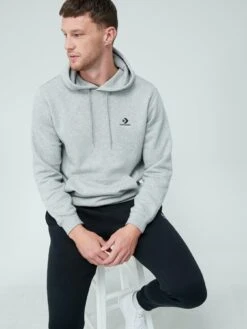Converse Embroidered Star Chevron Left Chest Pullover Hoodie - Grey -Sport Sphere UVSWH SQ4 0000000023 GREY MARL MDd