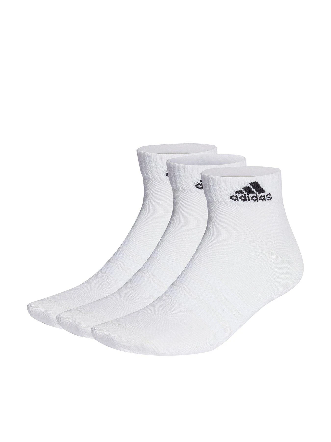 Adidas Essentials 3 Pack Ankle Trainer Socks - White/Black 1 Adidas Essentials 3 Pack Ankle Trainer Socks - White/Black