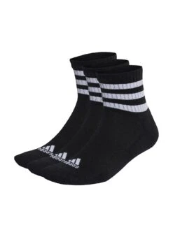Adidas 3 Pairs Of Performance 3-Stripes Cushioned Mid-Cut Socks - Black/White