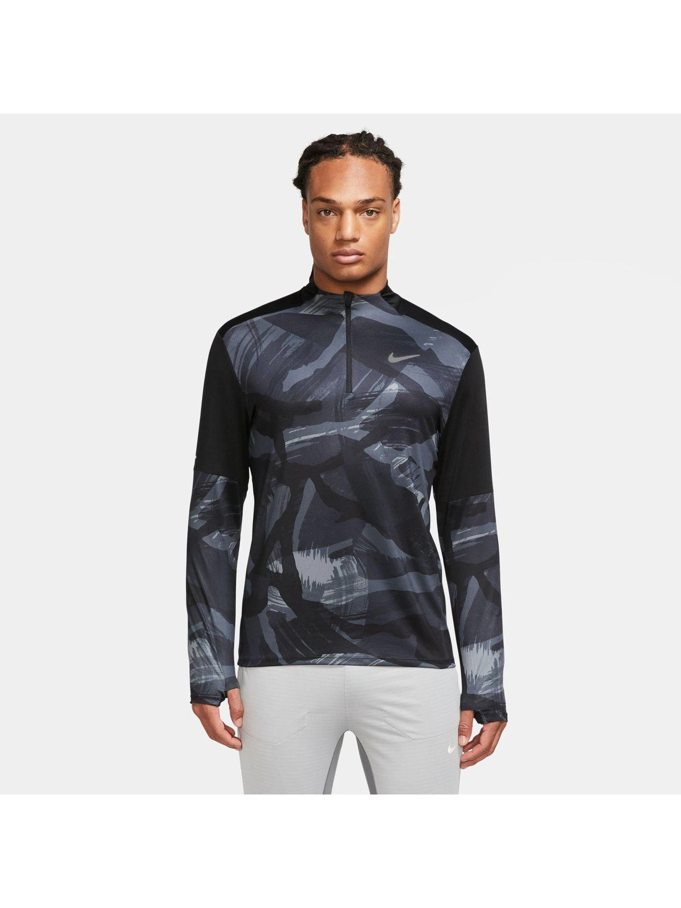 Nike Men's Run Dry Fit Element Top 1/4 Camo Zip Top - BLACK/GREY 1 Nike Men's Run Dry Fit Element Top 1/4 Camo Zip Top - BLACK/GREY