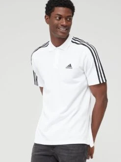 Adidas Essentials Embroidered Small Logo 3-Stripes Pique Polo Shirt - White
