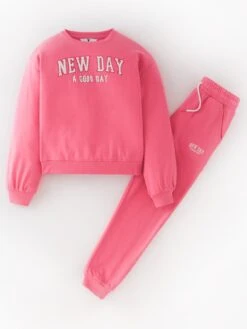V By Very Girls Varsity Sweat And Jogger Set - Pink