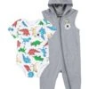Converse Baby Boys Dinosaur Hooded Coverall & Bodysuit Set - Grey