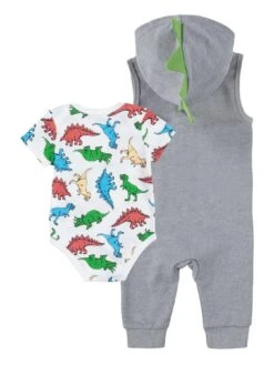 Converse Baby Boys Dinosaur Hooded Coverall & Bodysuit Set - Grey -Sport Sphere VFMTL SQ3 0000000005 GREY SLb