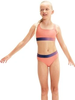 Speedo Girls Contrast Band 2 Piece - Light Orange