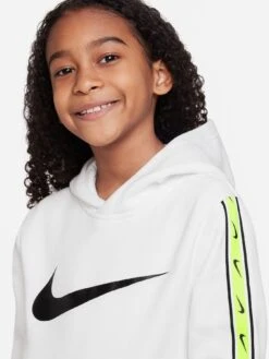 Nike Older Boys Sportswear Repeat Swoosh Fleece Overhead Hoody - White/Black -Sport Sphere VGILK SQ4 0000000269 WHITE BLACK SLd