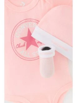 Converse Infant Chuck Patch 3PC Hat, Bodysuit & Bootie Gifting Set - 6-12M -Sport Sphere VH0G0 SQ4 0000000367 LIGHT PINK SLd