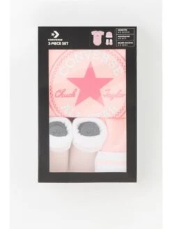 Converse Infant Chuck Patch 3PC Hat, Bodysuit & Bootie Gifting Set - 6-12M -Sport Sphere VH0G0 SQ5 0000000367 LIGHT PINK SLd1