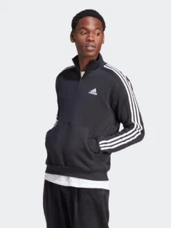 Adidas Men's 3 Stripe 1/4 Zip - BLACK