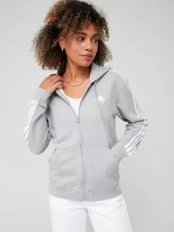 Adidas Sportswear Essentials 3-stripes French Terry Regular Full-zip Hoodie - Grey