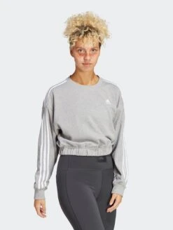 Adidas Sportswear Women's Sportswear Essentials 3-stripes Crop Sweatshirt - GREY -Sport Sphere VHZN7 SQ3 0000000005 GREY MDo