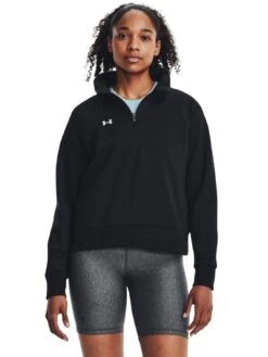 UNDER ARMOUR Womens Training Rival Fleece 1/2 Zip - Black/White