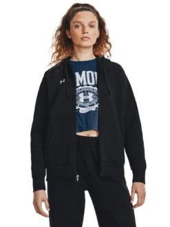 UNDER ARMOUR Womens Training Rival Fleece Full Zip Hoodie - Black/White