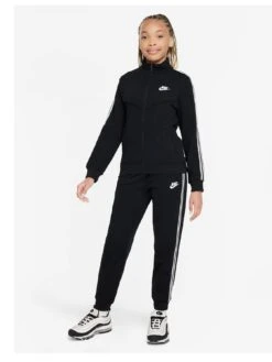 Nike Older Unisex Poly Taped Full Zip Tracksuit - Black/White