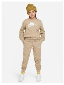 Nike Older Unisex Poly Crew Tracksuit - Khaki