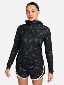 Nike Swoosh Hooded Printed Running Jacket - Black