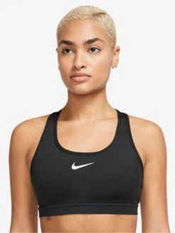 Nike Swoosh Medium Support Padded Sports Bra - Black/White