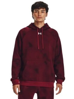 UNDER ARMOUR Mens Training Rival Fleece Printed Hoodie - Red
