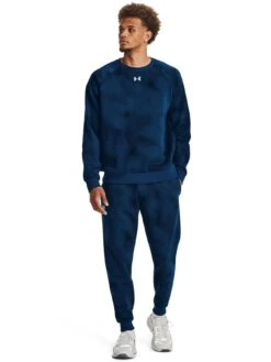 UNDER ARMOUR Mens Training Rival Fleece Printed Crew Sweat - Blue -Sport Sphere VLGKS SQ3 0000000020 BLUE MDo