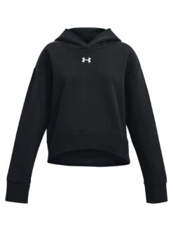 UNDER ARMOUR Girls Rival Fleece Crop Hoodie - Black/White