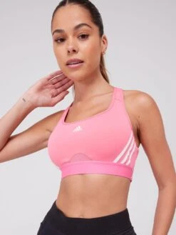 Adidas Performance Powerreact Training Medium-support 3-stripes Bra - Pink