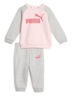 Puma Minicats Essentials Raglan Crew Fleece Jogger Set - Pink