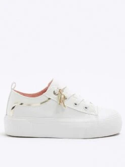 River Island Girls Lace Up Charm Detail Trainers - White