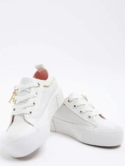 River Island Girls Lace Up Charm Detail Trainers - White -Sport Sphere VMC11 SQ4 0000000013 WHITE SLt