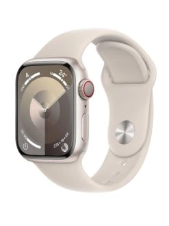 Apple Watch Series 9 (GPS + Cellular), 41mm Starlight Aluminium Case With Starlight Sport Band - S/M