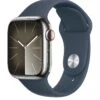 Apple Watch Series 9 (GPS + Cellular), 41mm Silver Stainless Steel Case With Storm Blue Sport Band - S/M