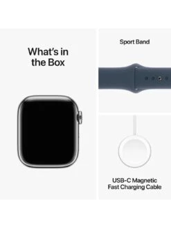 Apple Watch Series 9 (GPS + Cellular), 41mm Silver Stainless Steel Case With Storm Blue Sport Band - S/M -Sport Sphere VPWE2 SQ7 0000000020 BLUE SLd3