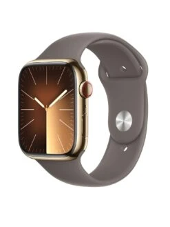 Apple Watch Series 9 (GPS + Cellular), 45mm Gold Stainless Steel Case With Clay Sport Band - S/M