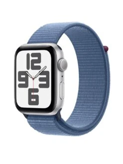 Apple Watch SE (GPS, 2023), 44mm Silver Aluminium Case With Winter Blue Sport Loop